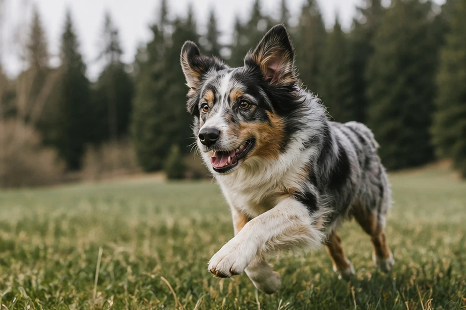 Active dog running comfortably across an open field
